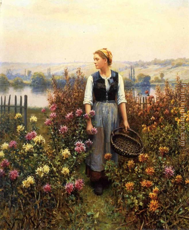 Daniel Ridgway Knight Girl with a Basket in a Garden